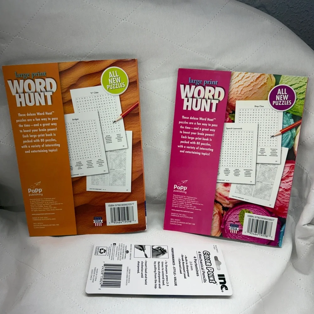 Large Print Word Hunt Puzzle Book Set with Colored Pencils